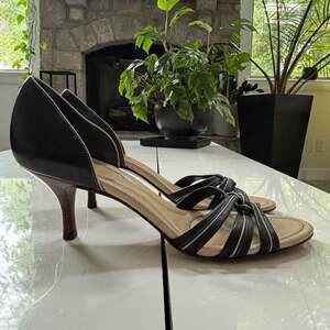 Cole Haan Black and Tan Strappy D'Orsay Kitten Heel Sandals Size 8.5B